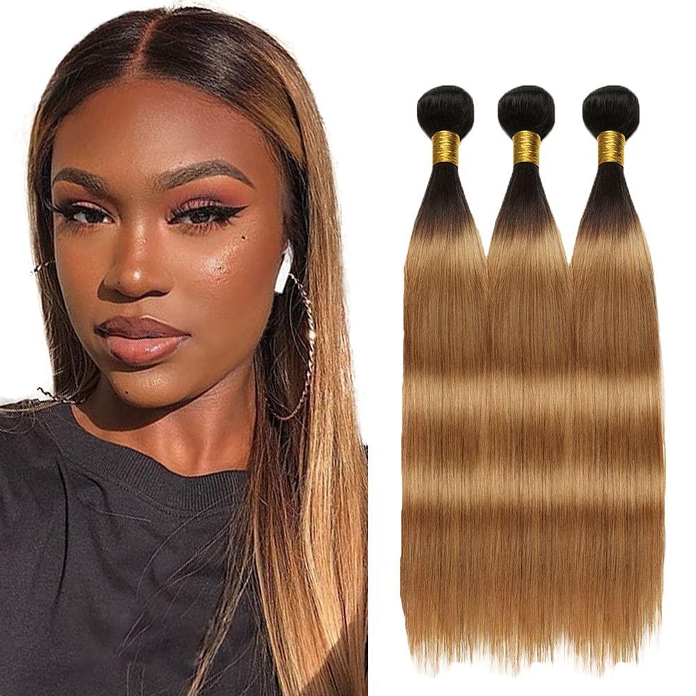 Tone Black And Blonde Human Hair Bundles 1B/27 Straight Bundles 14 16 18 Inch Unprocessed Knotless Human Hair Extensions For Women 50g/Bundle Total 150g