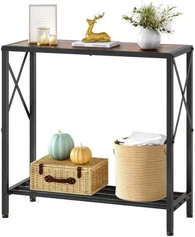 Tajsoon Console Table, 2 Tier Small Hallway Table, Narrow Sofa Table for Entryway with Open Shelves for Living Room, Hallway, Foyer, Office, Rustic Brown