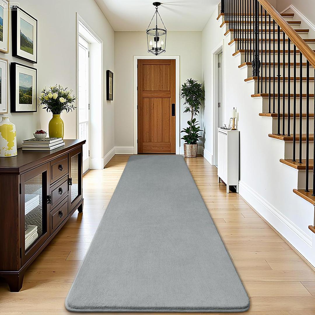 Amearea Modern Soft Hallway Runner Rug, 2x10 Feet Washable Long Runner Rugs for Hallway, Grey Fluffy Bedroom Rugs, Indoor Non Slip Memory Foam Rug Carpet for Entrance Kitchen Living Room Home Decor