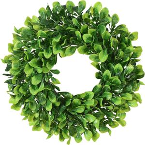 Lvydec Artificial Green Leaves Wreath - 10" Mini-Sized Boxwood Wreath for Window Wall Decor Front Door Home Decoration