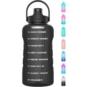HydroPal 1 Gallon Water Bottles with Straw, 128 oz Water Bottle BPA Free Innovative 2-IN-1 Lid Gym Bottle with Times to Drink Motivational, Large for Sports Fitness Camping Water Jug 13.8X5.5 inch (Obsidian Black)