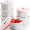 Ramekins with Lids 12 oz White Creme Brulee Ramekins Ceramic Oven Safe Pudding Cups, Set of 6 Porcelain Custard for Baking Dishwasher and Microwave Safe