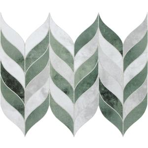 sunwings 10-Sheet Leaf Waterjet Peel and Stick Backsplash, 12.4" x 10.7" Green Marble Looks Self-Adhesive Wall Tiles, Stick on Backsplash for Kitchen & Bathroom