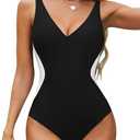 BMJL Women's One Piece Swimsuit Slimming Tummy Control Bathing Suit Deep V Neck Color Block Lace Up Back Swimwear M