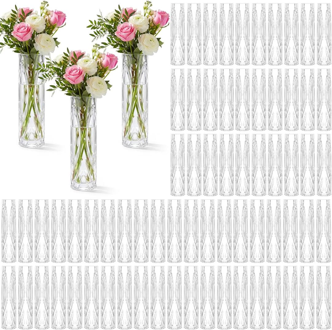 100 Pcs Plastic Bud Vases in Bulk Clear Small Flowers Vases for Centerpieces Wedding Decorations Home Banquet Formal Dinners Party Table Decor Office Ornaments (1.2 * 5.5inch,Pattern)