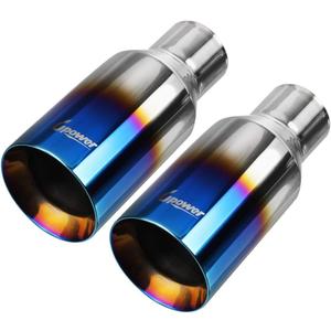 Upower 2.5 Inch Inlet 4 Inch Outlet Exhaust Tip 2 1/2" to 4" Blue Burnt Exhaust Tailpipe 9" Long Double Wall Straight Cut 304 SS Weld On Pack of 2