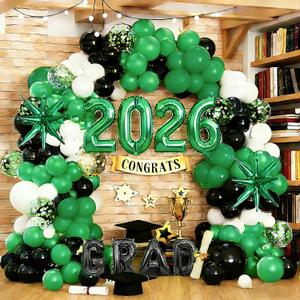 134PCS Green Graduation Balloon Garland Arch Kit with GRAD,2026 and Graduation Mylar Foil Balloons for High College Middle School Class of 2026 Graduation Decorations
