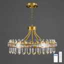 Gold Round LED Crystal Chandelier for Dining Room - 21.6" Luxury 3 Colors Stepless Dimmable Chandeliers,Modern Adjustable Height Pendant Ceiling Light Fixture for Living Room Foyer With Remote Control