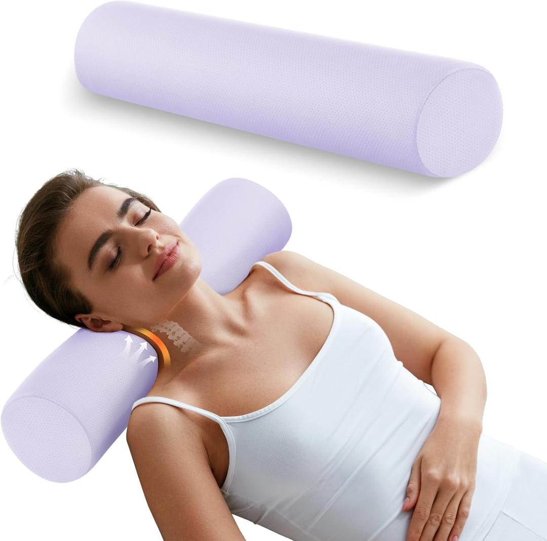 Memory Foam 4 Round Pillow, Cervical Neck Pillow for Pain Relief, Cylinder Pillows 18"x 4", Neck Roll Pillow for Sleeping, Removable Cooling Cover, Porous Dots