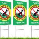 Set of 3 Double Sided 12x8 Inches Please Be Respectful No Poop And Pee Thank You Plastic Sign with Metal Stakes - No Pet Pooping or Waste or Poop - No Pooping and No Peeing Dog Yard Signs