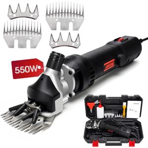Sheep Shears Electric 550W - Professional Sheep Clippers Two Blades, 6 Speed Heavy Duty Livestock Haircut for Grooming Sheep Goats Large Dog Thick Coats Animals with Lubricant (Black)