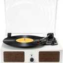 Vinyl Record Player with Build in Speakers Vintage Portable Turntable Supports Bluetooth Receiver USB Input,AUX Input,RCA Line Out,3 Speed and Headphone Jack Wooden White