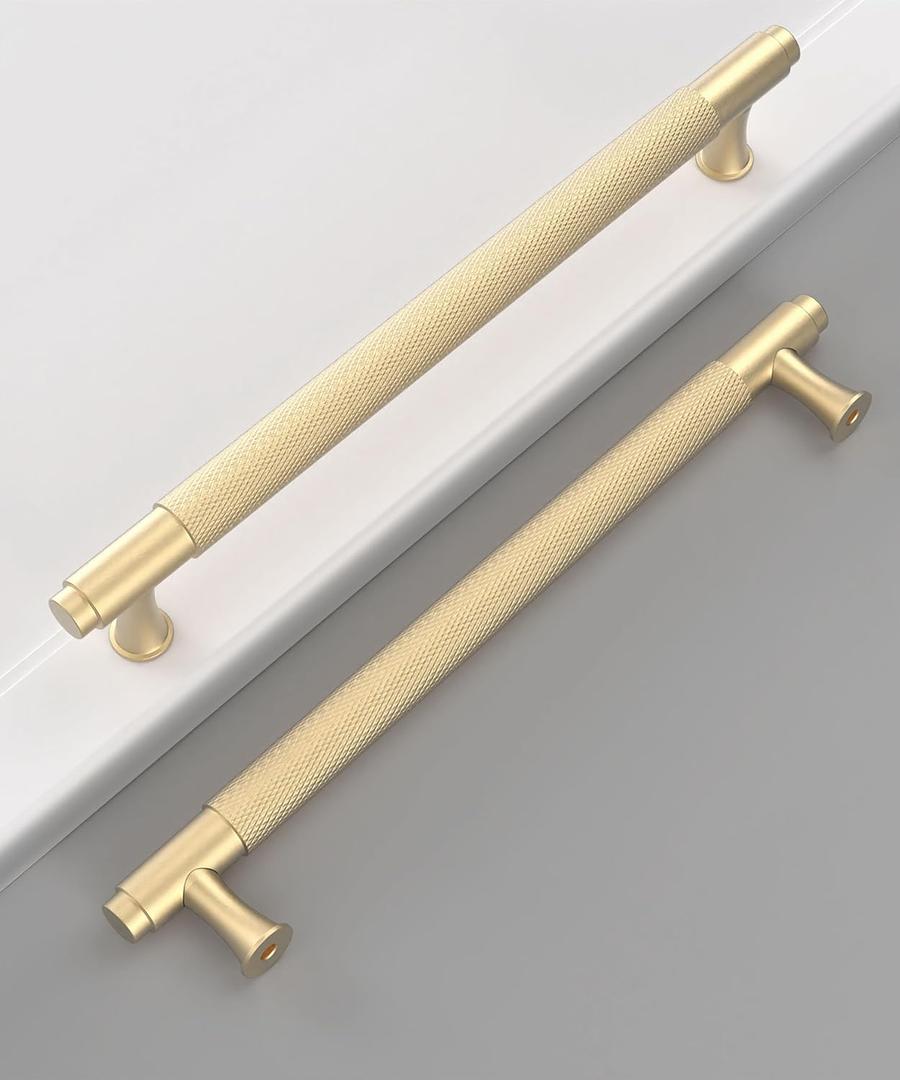 10 Pack 7"(177mm) Gold Cabinet Pulls Knurled Kitchen Cabinet Handles Drawer Pulls Cupboard Hardware for Cabinets CK0029