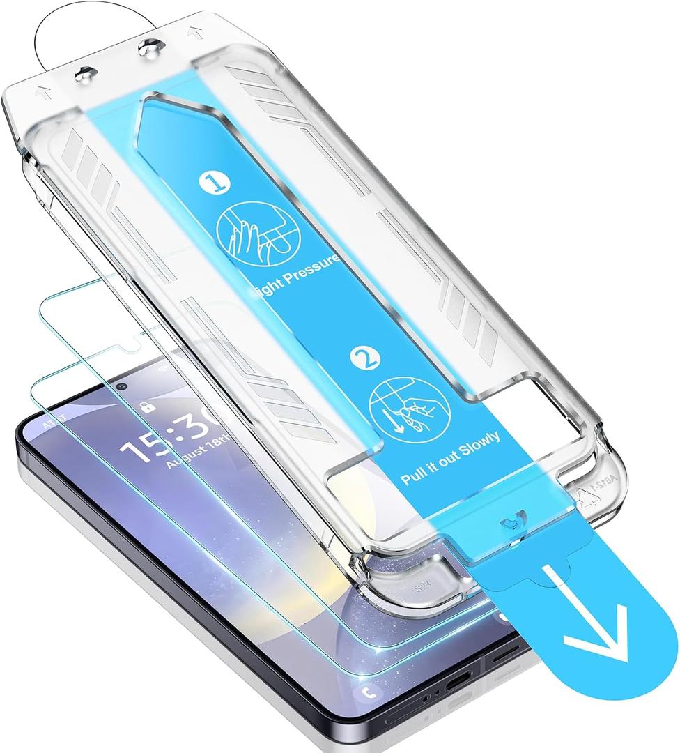 BAZO for Samsung Galaxy S24 Screen Protector, 2 Pack [Auto Dust-Remove] [Fingerprint Unlock] [9H Tempered Glass] Easy to Install Scratch Resistant Bubble-Free HD Clear Screen Protector for S24