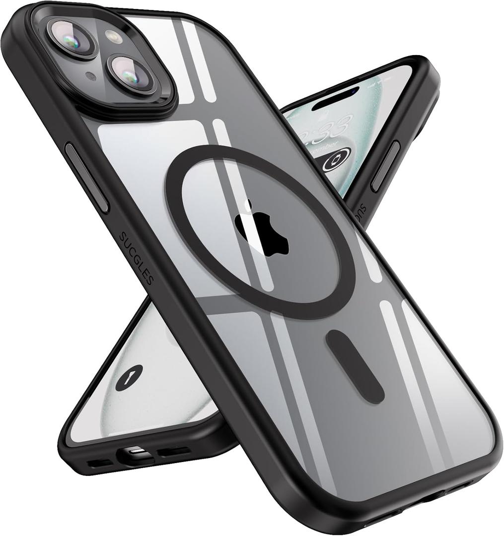 SUCGLES for iPhone 15 Case with MagSafe [Ultra Strong Magnetic] [12FT Military Drop Protection] [Shockproof Bumper] Slim Thin Mag Safe Phone Cover 6.1" for Apple iPhone15 (Black)
