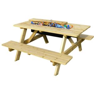 Cooler Wooden Picnic Table and Bench Kit Outdoor Patio Dining Table, Natural Cooler Wooden Picnic Table and Bench Kit Outdoor Patio Dining Table, Natural