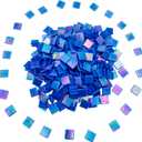 320PCS Square Iridescent Stained Glass Mosaic Tiles, 1.1LB Mosaic Tiles for DIY Crafts, 0.6" Bright Mosaic Glass Pieces for Art Craft and Home Decorations (Iridescent Purple F532, 0.6")