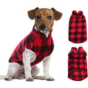 ASENKU Dog Sweater, Plaid Dogs Fleece Vest, Soft Comfortable Pet Pajamas, Warm Winter Puppy Shirt, Cold Weather Coat Jacket Pet Clothes for XXS Dog Breeds