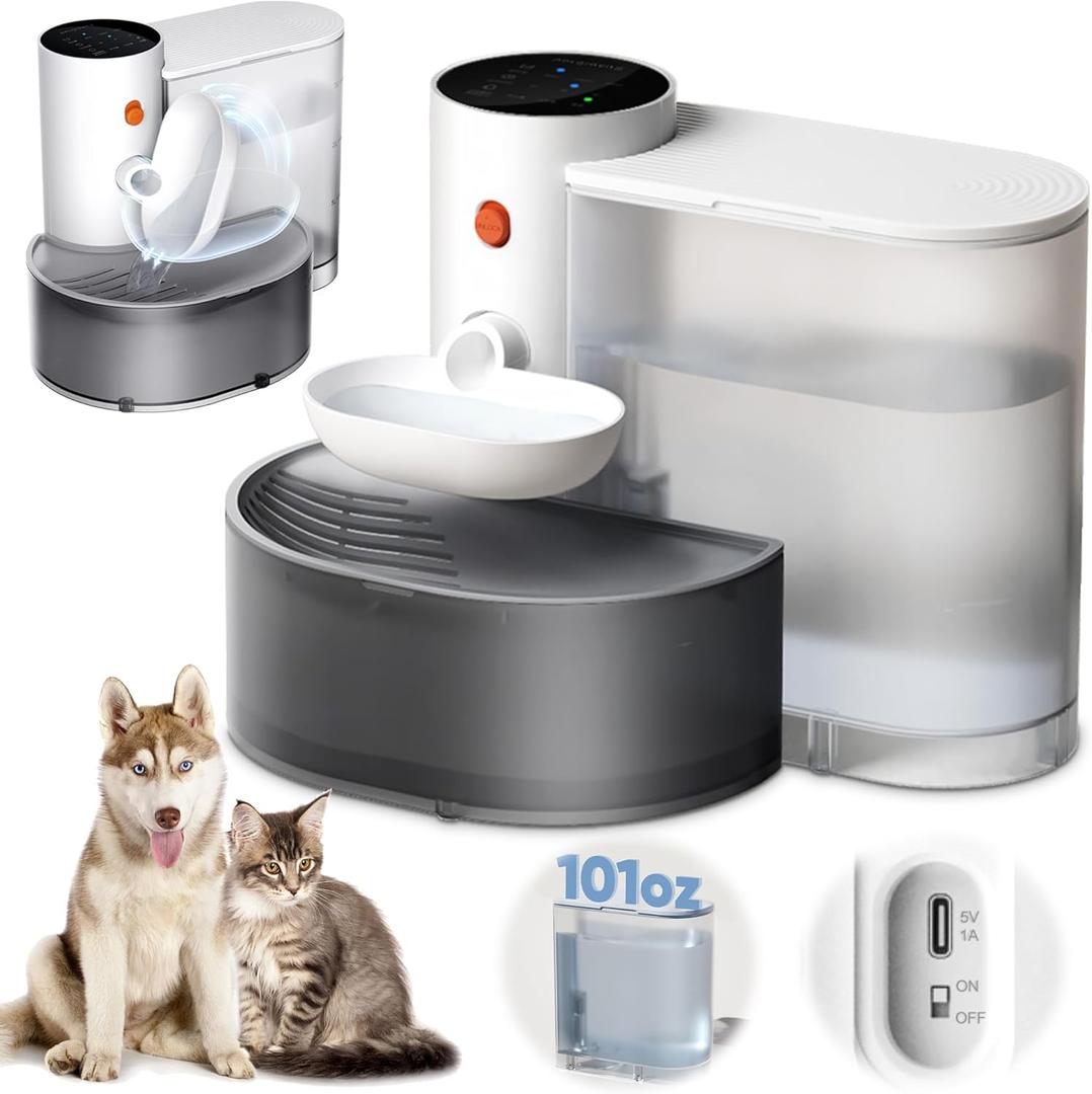 Smart Pet Water Fountain Filterless, Wireless Cat Water Fountain3.5L/118OZ Large Capacity, Automatic Water Dispenser for Cats, Rechargeable Pet Water Dispenser with Anti-Accidental Touch Mode (White)