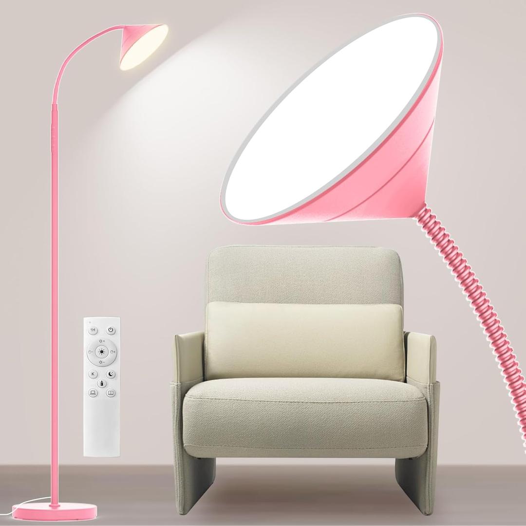 Floor Lamp, 18W Upgraded Bright LED Floor Lamps for Living Room Bedroom with Gooseneck Stepless Dimming & Color 76inch Tall Standing Lamp with Remote & Touch Control Work with Smart Plug (Pink)