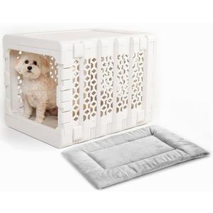 KindTail PAWD Collapsible Dog Crate with Washable Bed, for Pets Between 15 and 25 lbs, Such as French Bulldog, Maltese, Pomeranian, Portable Indoor Kennel, 26 L x 20 W x 21 H, 14 LB, Medium White