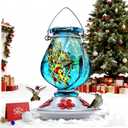 BOLITE Hummingbird Feeder, Hand Blown Glass Hummingbird Feeders for Outdoors Hanging, with Ant Moat and 5 Feeding Ports, 22 Ounces, Blue, Birthday Gifts for Women Men, Gifts for Mom Dad