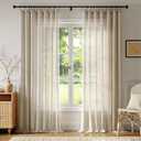 Anmao Natural Linen Curtains for Living Room 84 Inch Length 2 Panels Set, Light Filtering Semi Sheer Window Curtain Drapes for Bedroom with Curtain Rings and Clips, 52 Inch Wide Each Panel, Linen