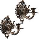 Polifish Antique Gold Wall Candle Holder Set of 2, Vintage Taper Candle Wall Sconce, Cast Iron Candlestick Holders Decor for Living Room, Fireplace and Yard Channel