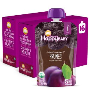 Happy Baby Organics Clearly Crafted Stage 1 Baby Food Pouches, Prunes, 3.5 Ounce Pouch (Pack of 16) (EXP 05/11/27)