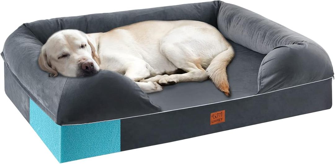 Orthopedic Dog Bed for Extra Large Dogs - XL Washable Dog Couch Bed, Memory Foam Pet Sofa Bed with Waterproof Liner and Removable Zipper Cover, Non-Slip Bottom, Grey, 44x34x10inches