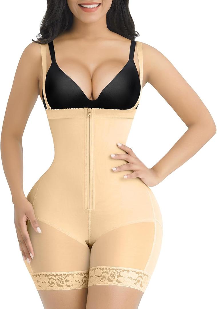 SHAPELLX Fajas Colombianas Shapewear for Women Tummy Control Plus Size Postpartum Body Shaper Butt Lifting Bodysuit (Large, A3-desert Sand)
