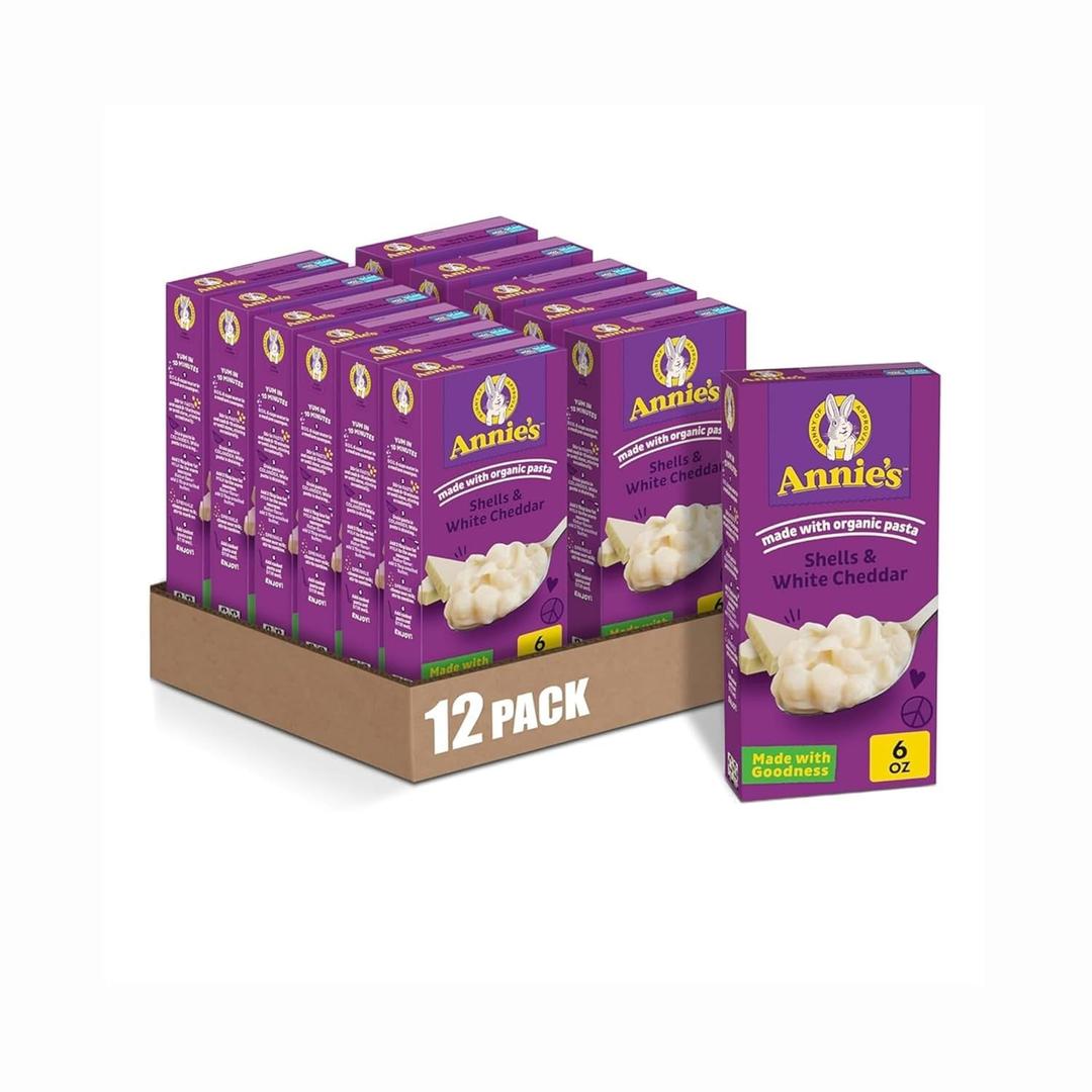 Annie's Shells and White Cheddar, Made with Organic Pasta and Real Cheese, 6 oz (Pack of 12) (EXP 05/18/27)