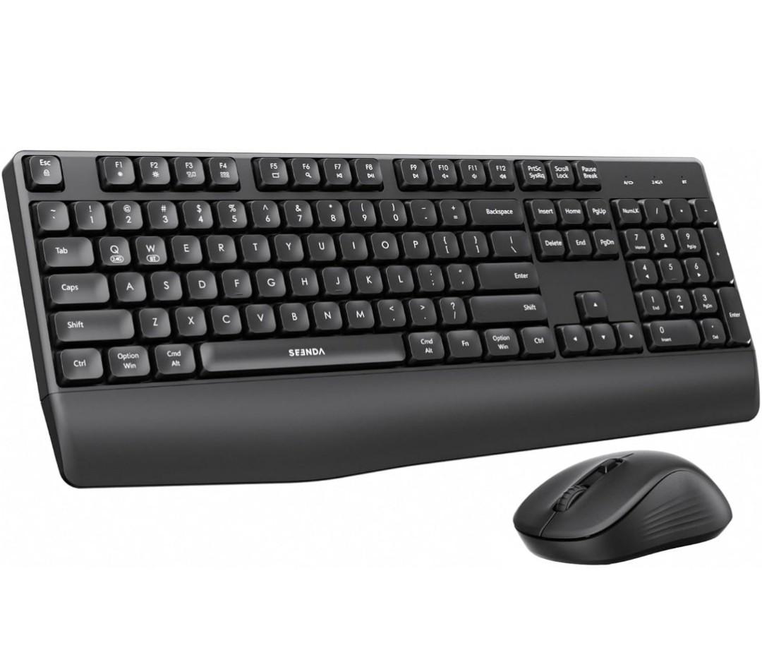 Seenda Wireless Bluetooth Keyboard and Mouse Combo, COE200 Ergonomic Wireless Keyboard Mouse with Wrist Rest, Multi-Device Connection, Full-Size, Compatible for Computer/Laptop/Mac/MacBook, Black