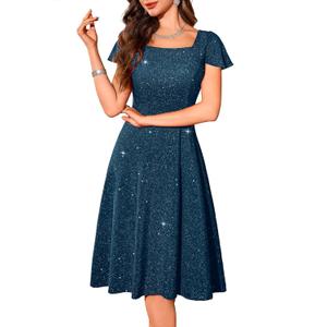 BeryLove Prom Dress for Teens: Sequin Formal Party Dress with Flutter Short Sleeves for Wedding & Cocktail Evening Events (XL)