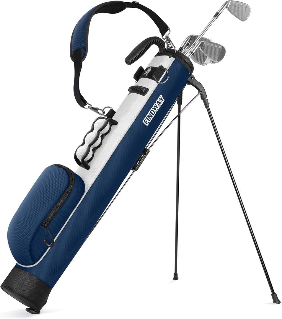 Findway Golf Stand Bag, Small Golf Bag for The Driving Range, Par 3 and Executive Courses, Lightweight Golf Club Carry Bag with Ball Holder and Pockets for Men Women (Blue)