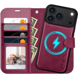 OCASE for iPhone 17 Pro Max Detachable Wallet Case with Card Holder, 2 in 1 PU Leather Flip Folio with RFID Blocking Stand Wrist Strap Shockproof Phone Cover 6.9 Inch 2025, Burgundy