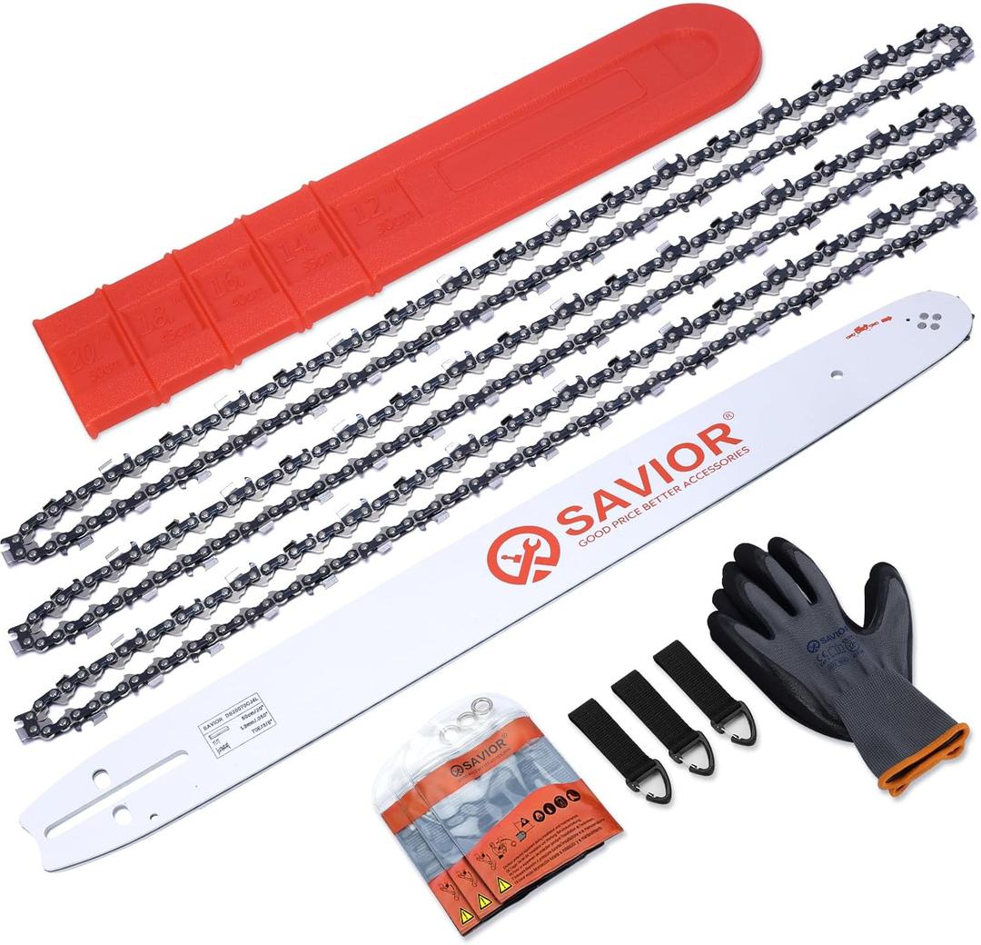 Savior 20 Inch Chainsaw Guide Bar and D70 Chain Combo, 3/8" Pitch .050" Gauge 70 Drive Links for Echo CS-590 CS-600 Poulan Pro Homelite McCulloch Replacement 200PXDD176, 27850 (Chain*3+Bar*1)