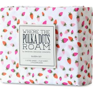 Strawberries Bedsheets for Kids Full Size 4 Piece Soft & Cozy Stylish Bedding Set with Colorful Strawberry Print, Vibrant and Fresh Color Theme Bed Sheet Set for Girls Room Dcor