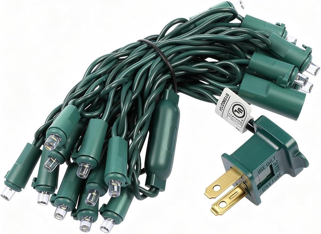 8.5 feet 20 Light Christmas Mini Lights String, Warm White LED Christmas Short Fairy Lights on Green Wire for Xmas Decoration, Art Projects, Bottles and Crafts, Without Tail Plug