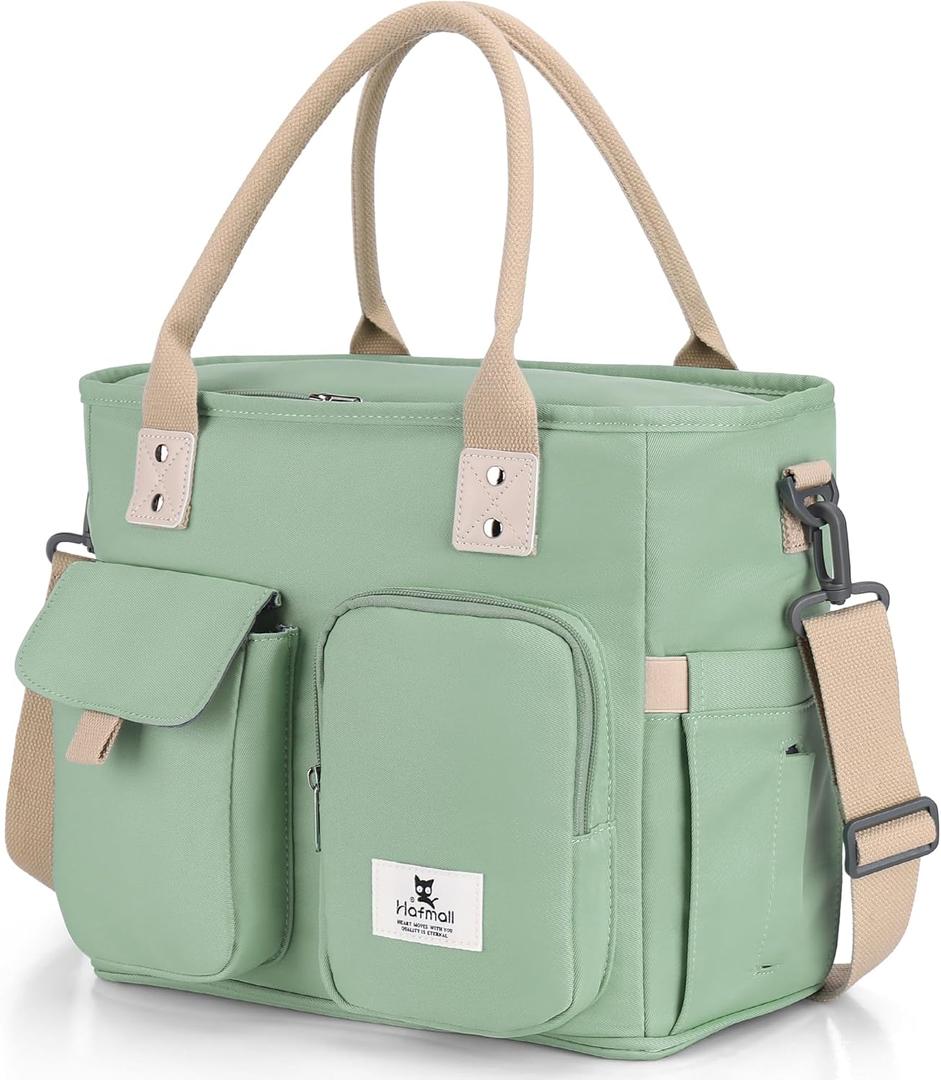 Hafmall Large Insulated Lunch Bag for Women, Leakproof Lunch Box for Men, Wide Opening Lunch Tote Bag with Shoulder Strap, Reusable Adult Lunch Bag For Work, Picnic, Green