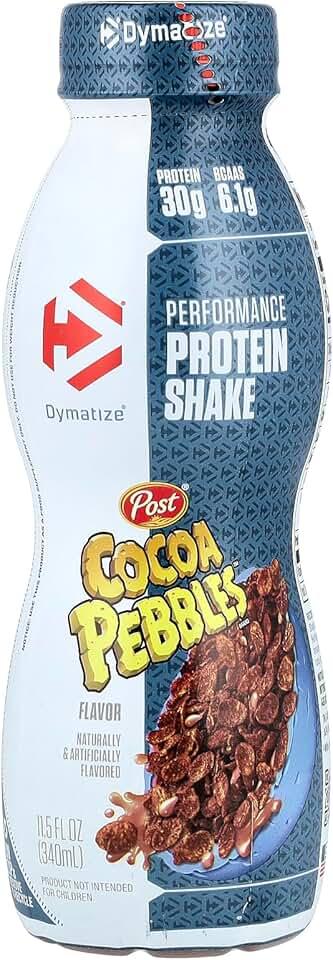 Dymatize Protein Shake, Cocoa Pebbles, 30g Protein, Meal Replacement or Pre-Workout Drink, On-the-Go Breakfast, 6.1g BCAAs, No Added Sugar, Gluten Free, Ready to Drink, 11.5 fl oz, Pack Of 12 (BBD 12 APR 26)