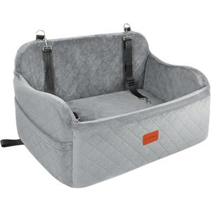 Lealchum Dog Car Seat for Medium Sized Dog, Car Dog Bed with Adjustable Leashes, Comfort and Support with Memory Foam Filled, Safety Travel Per Car Seat with Non-Slip Bottom (Grey, Large)