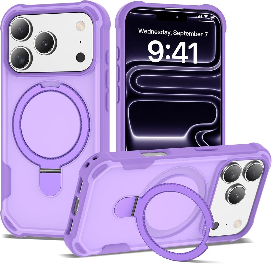 Compatible with iPhone 17 Pro Case 6.3'' with Magnetic Ring Stand [Military Drop Protection][Compatible with MagSafe] Shockproof 17 Pro Phone Case for Men Wowen,Purple