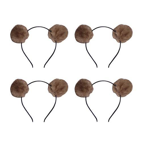 Elaine Room Headband Bear Ears Soft Ball Cute Fashion Pom Pom Halloween Christmas Party for Girls Boys Adults (2 set)