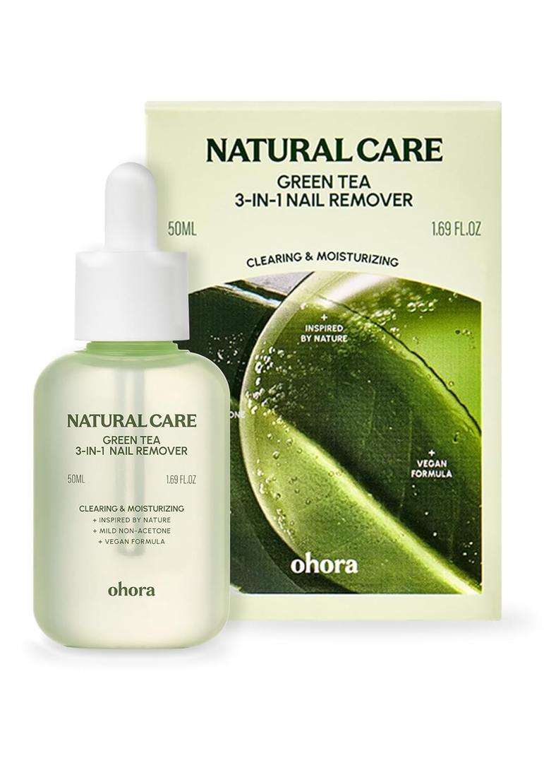 ohora Natural Care Green Tea 3-in-1 Nail Remover 50mL  Non-Acetone, Gentle Moisture-Retaining Formula with Green Tea Extract  For Gel, Press-On & Polish, Smooth Easy Nail Removal