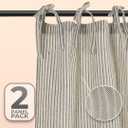 Gauze Striped Curtains, Boho Linen Gauze Tie Top Hanging Curtains Light Filtering Door Window Treatment 2 Panel Curtain Drapes for Living Room Home Dcor Green on Beige (72"x42" Each Panel)