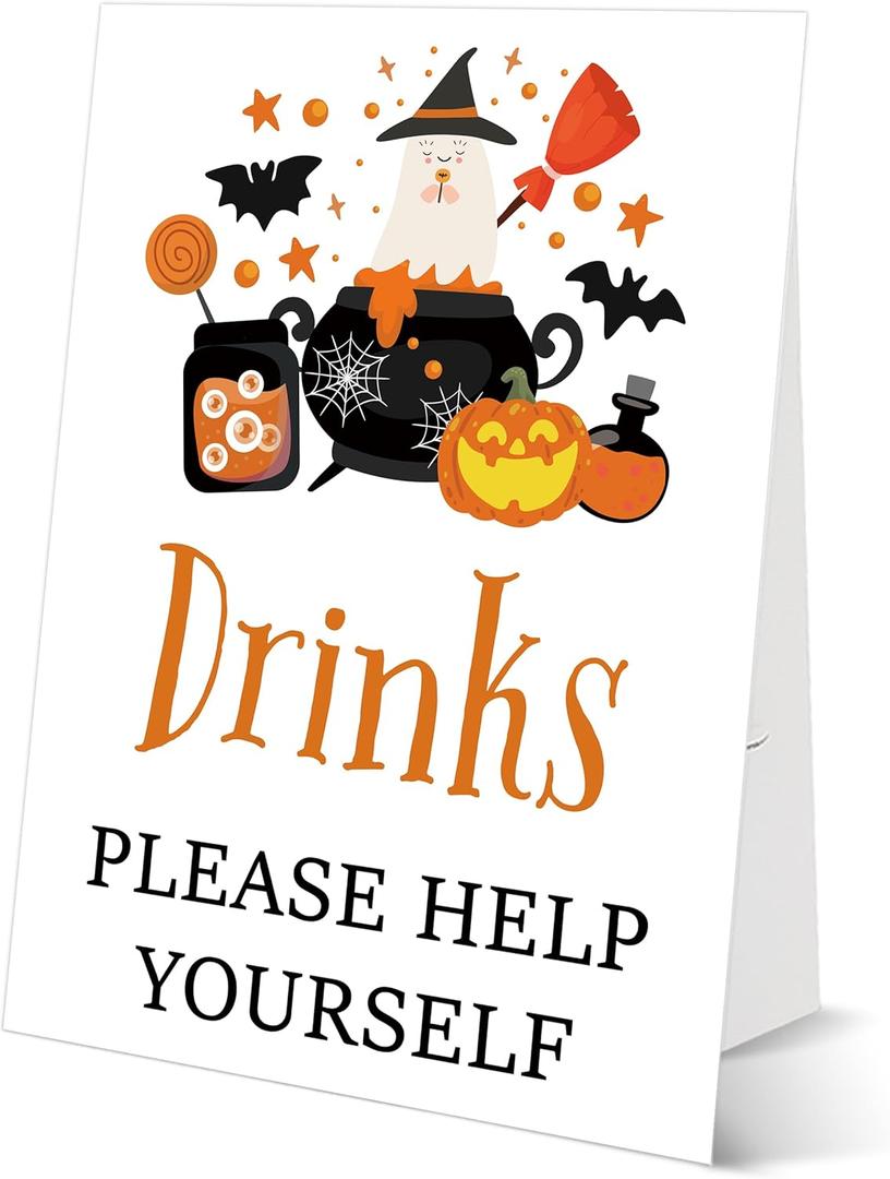 2 x Halloween Baby Shower Tabletop Sign, Drinks Please Help Yourself, Include One 811 Sign with holder, A Little Boo Gender Reveal Party Decoration Supplies - FJ17