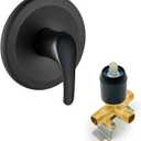 Matte Black Round Shower Handle Valve Brass Single Function Shower Mixer Control Valve with Male Thread Bathroom Trim Kit, Wall Mounted