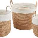 Raffia Duo-Tone Woven Basket (Set of 3)