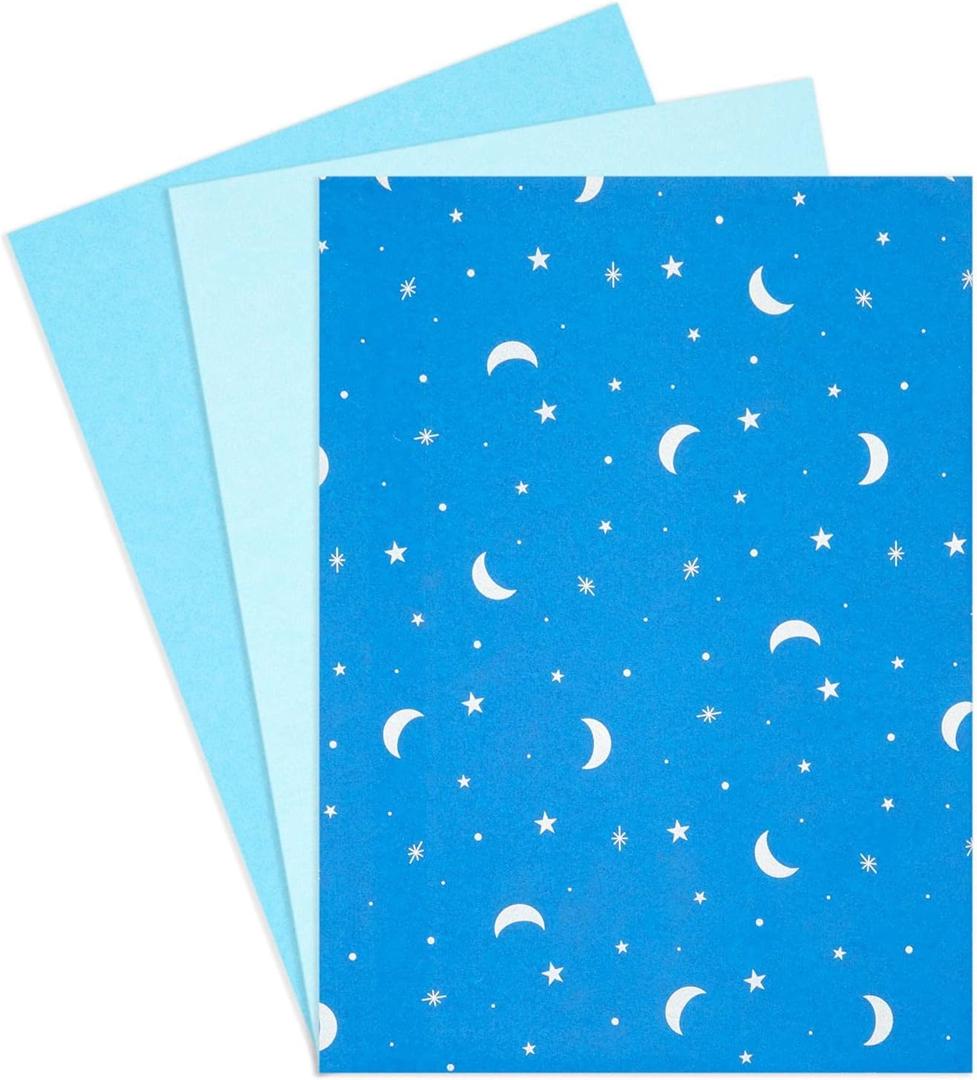 Sparkle and Bash Moon and Stars Gift Wrap Tissue Paper for Bags, 3 Blue Colors (20x26 in, 60 Sheets) - Star Tissue Paper